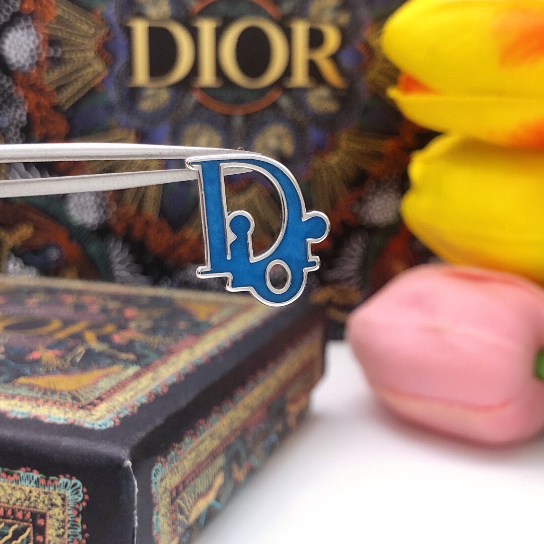 Dior DED0088 D Logo Stud Earrings earrings silver-toned metal with bright blue enamel and clear crystal accents 1 5cm stud diameter