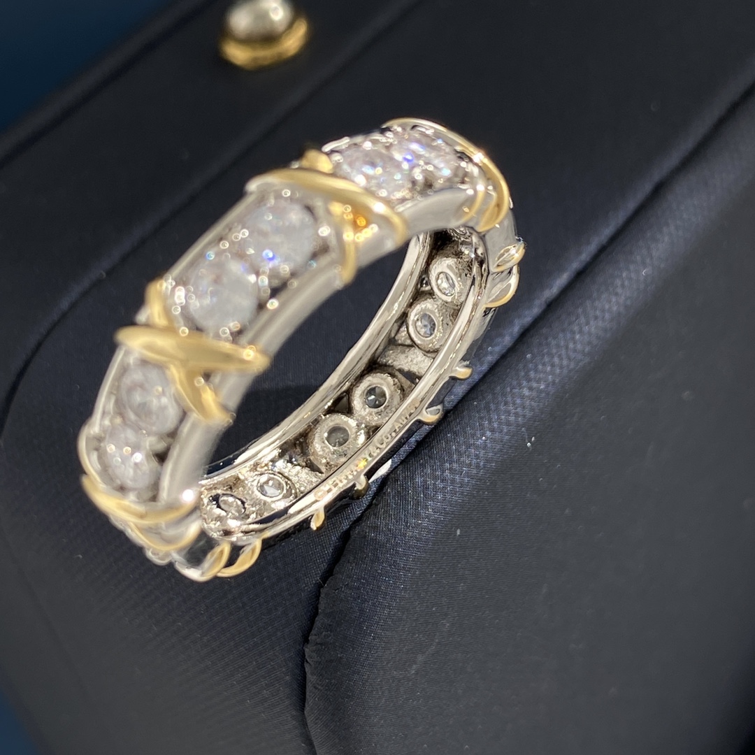 Tiffany Schlumberger Sixteen Stone Ring ring Sterling silver and 18k yellow gold with clear round diamonds 58