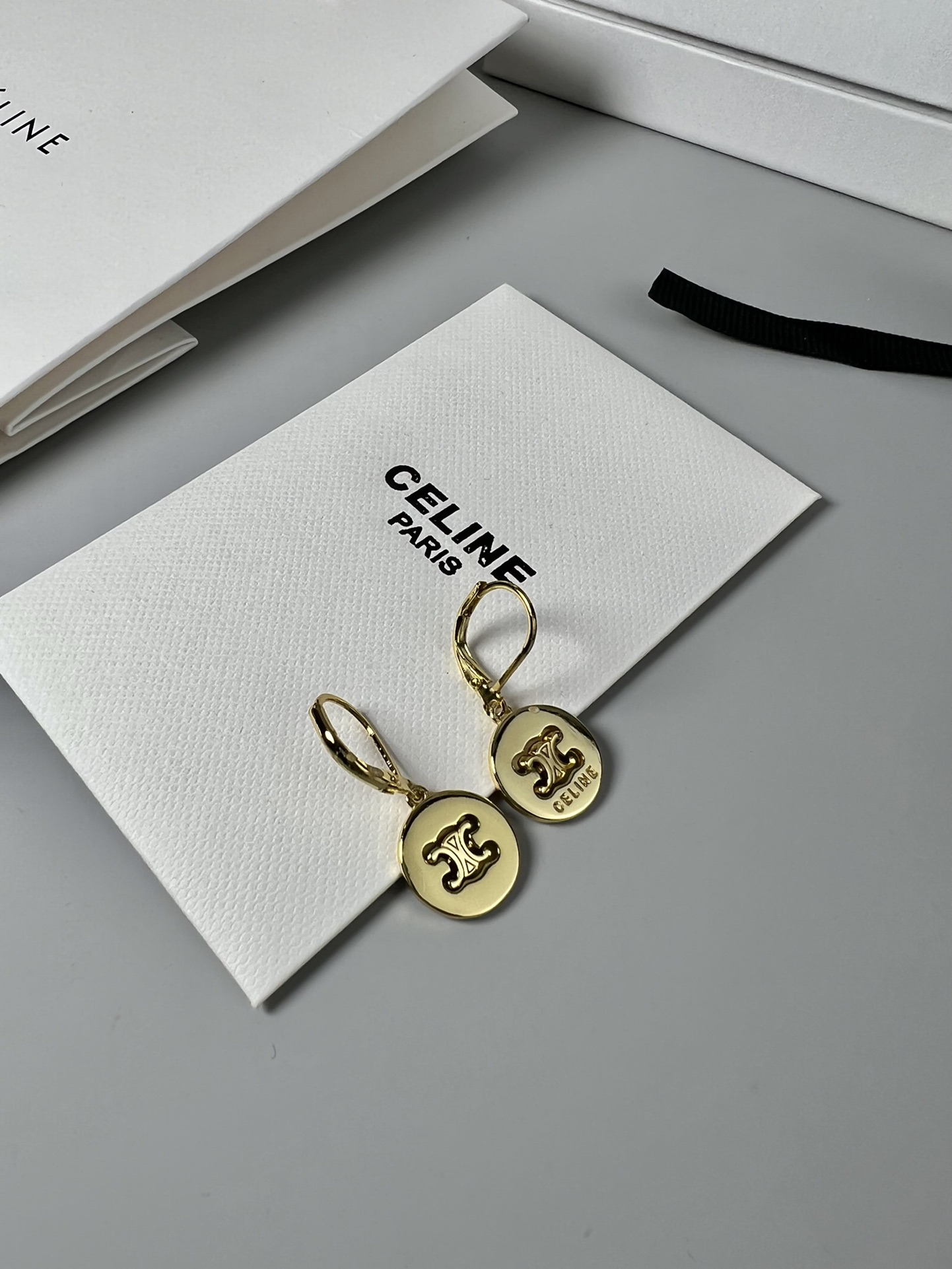 Celine Triomphe Coin Drop Earrings earrings gold-tone metal 1 5cm drop length
