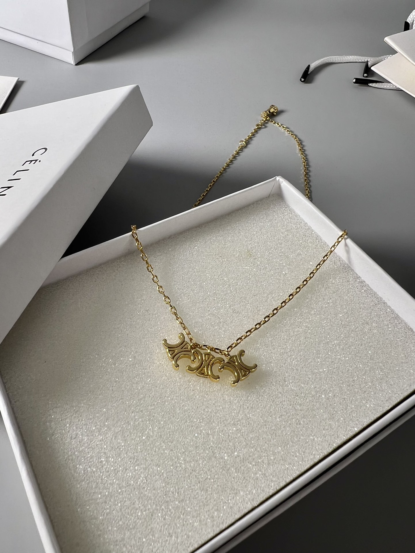 Celine Triomphe Multi Logo Pendant necklace gold-tone metal no accent stones 45cm with 5cm extender