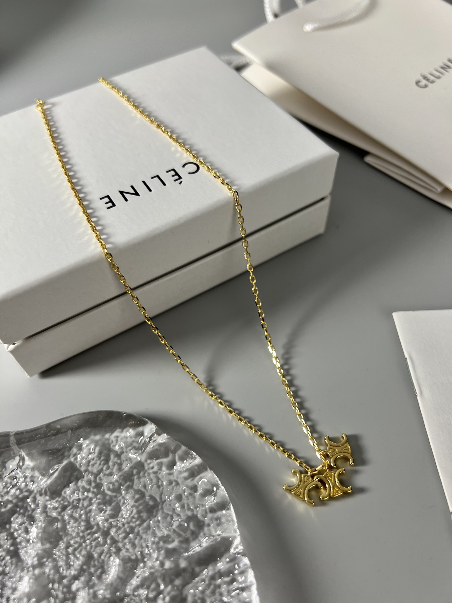 Celine Triomphe Multi Logo Pendant necklace gold-tone metal no accent stones 45cm with 5cm extender