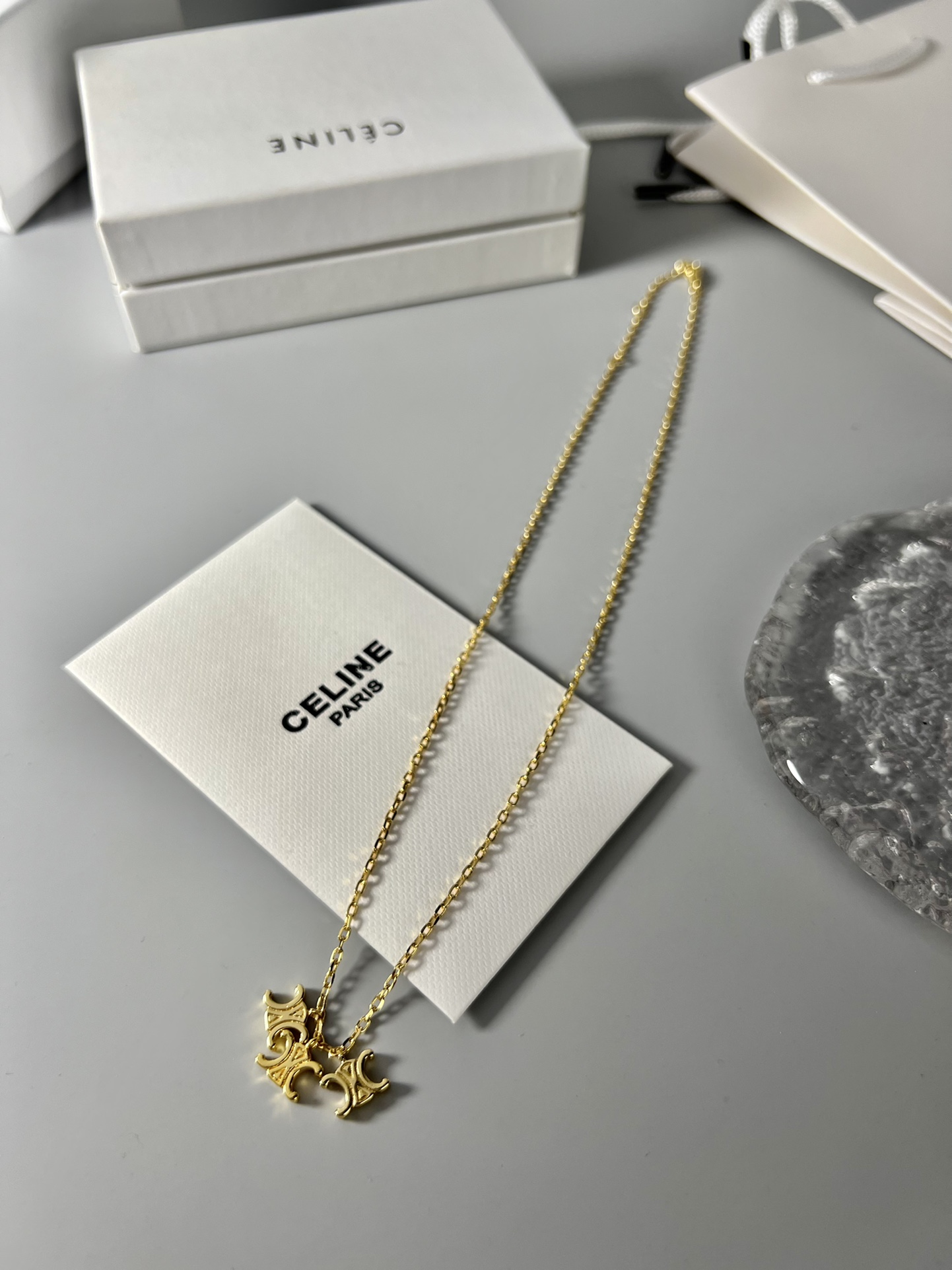 Celine Triomphe Multi Logo Pendant necklace gold-tone metal no accent stones 45cm with 5cm extender