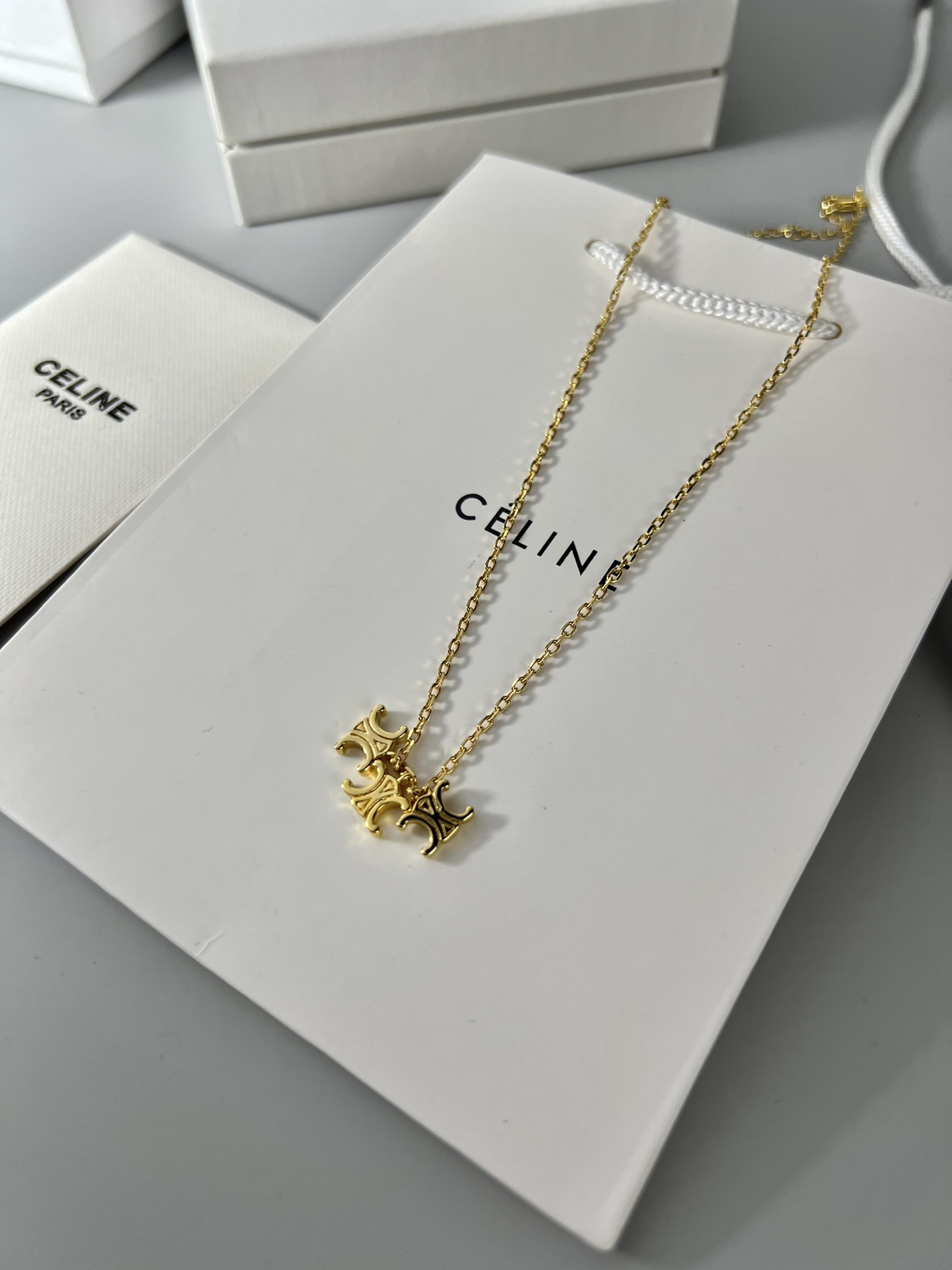 Celine Triomphe Multi Logo Pendant necklace gold-tone metal no accent stones 45cm with 5cm extender