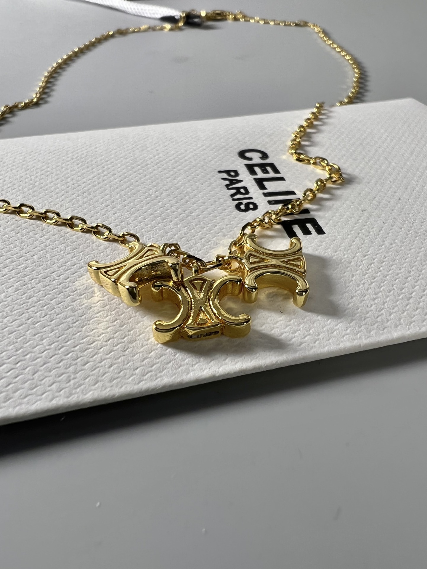 Celine Triomphe Multi Logo Pendant necklace gold-tone metal no accent stones 45cm with 5cm extender