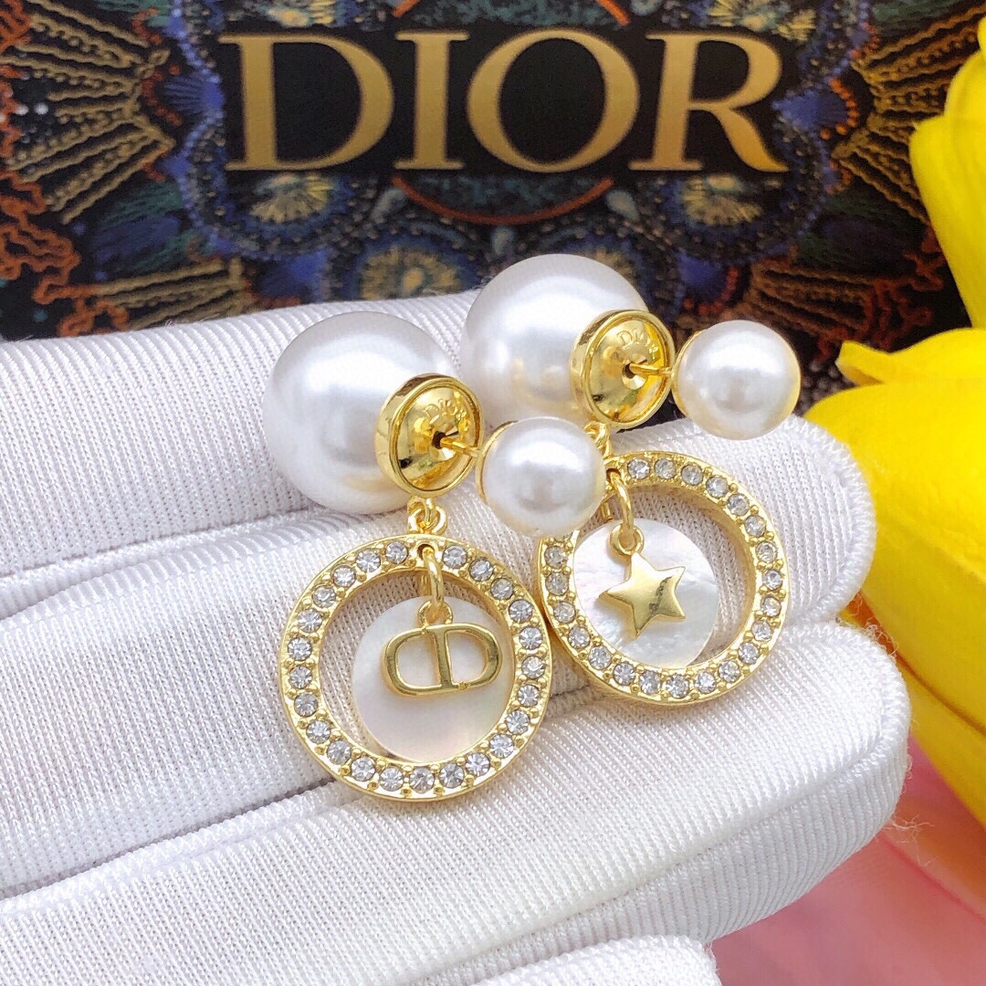 Dior Tribales earrings Gold-tone metal white pearls clear crystals white mother-of-pearl One Size