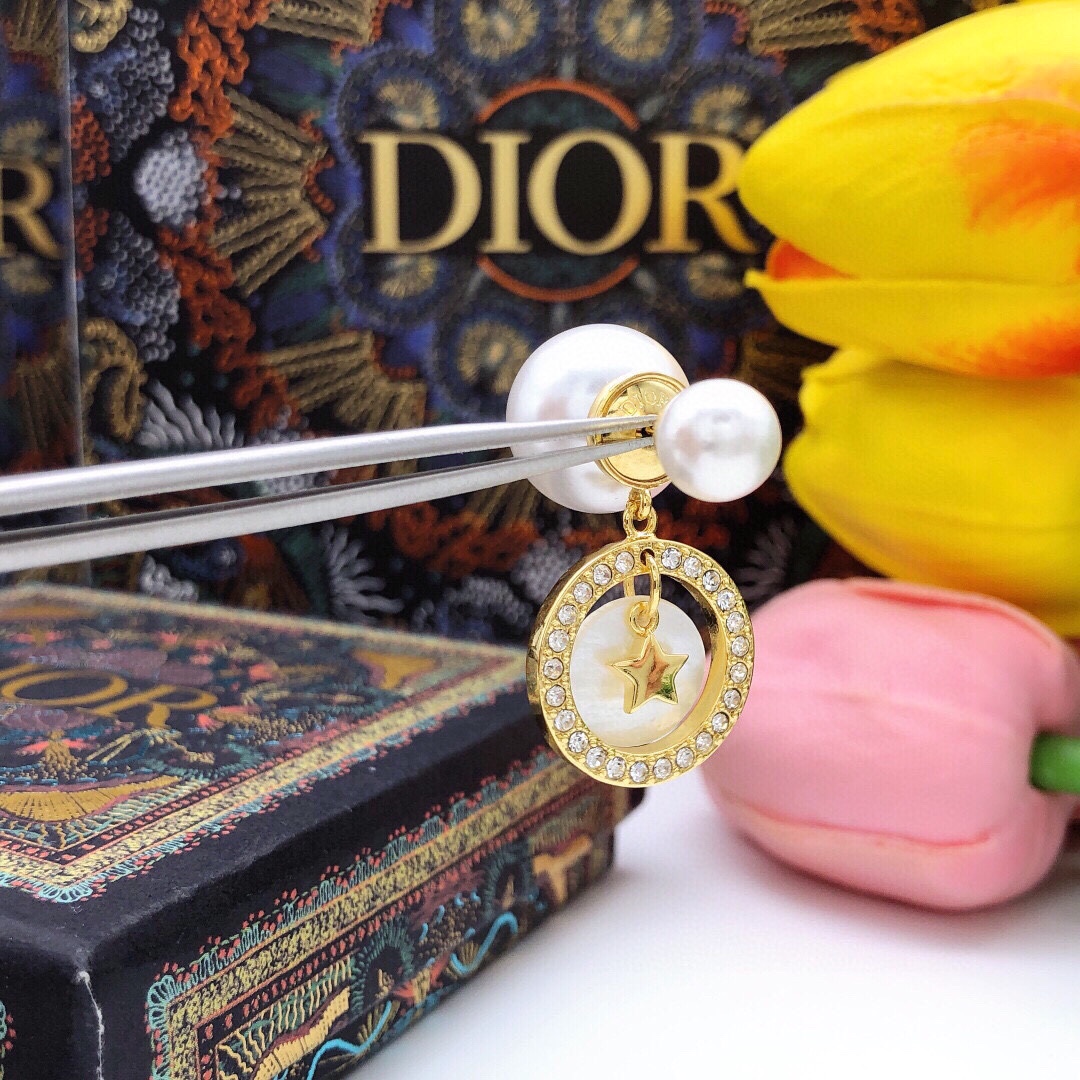 Dior Tribales earrings Gold-tone metal white pearls clear crystals white mother-of-pearl One Size