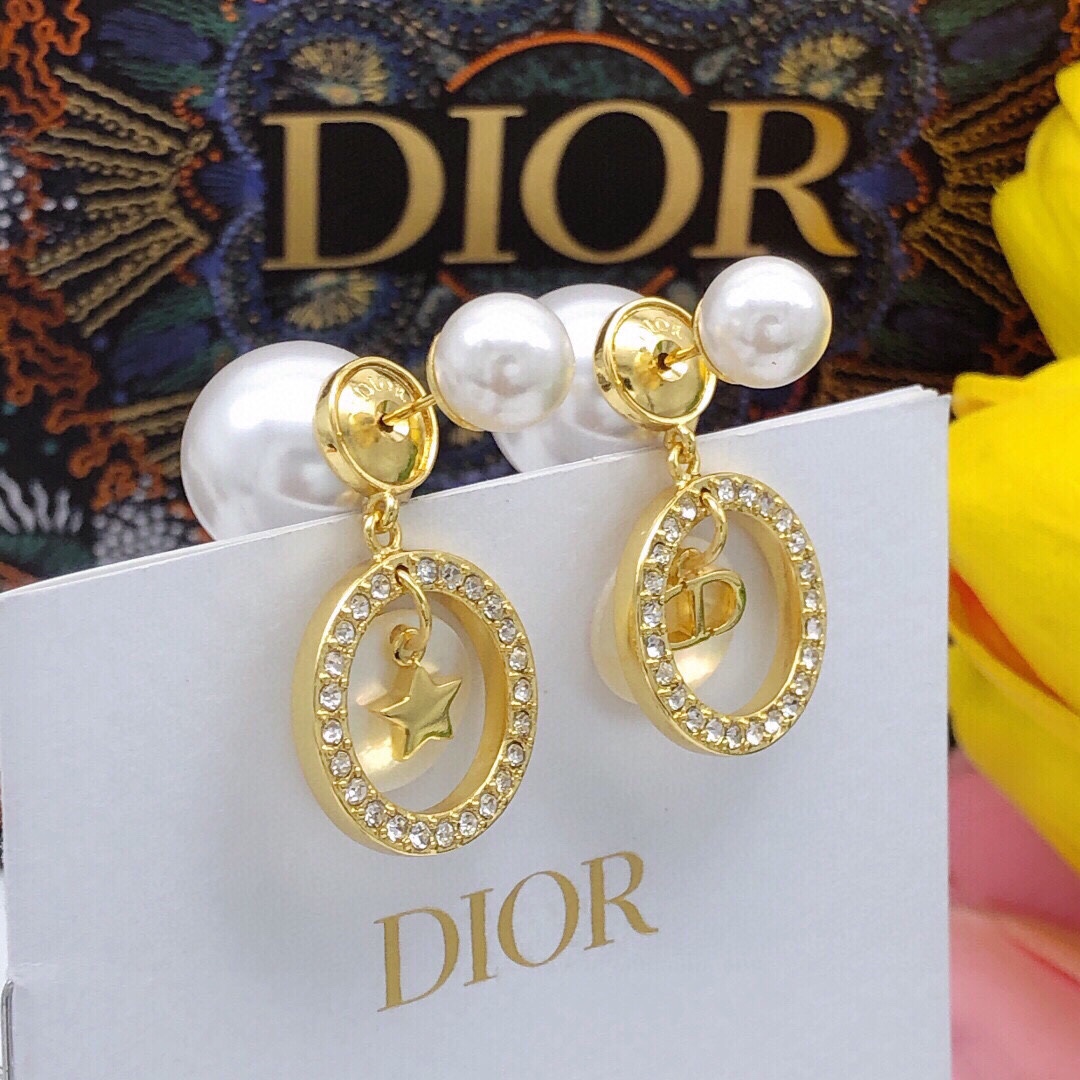 Dior Tribales earrings Gold-tone metal white pearls clear crystals white mother-of-pearl One Size
