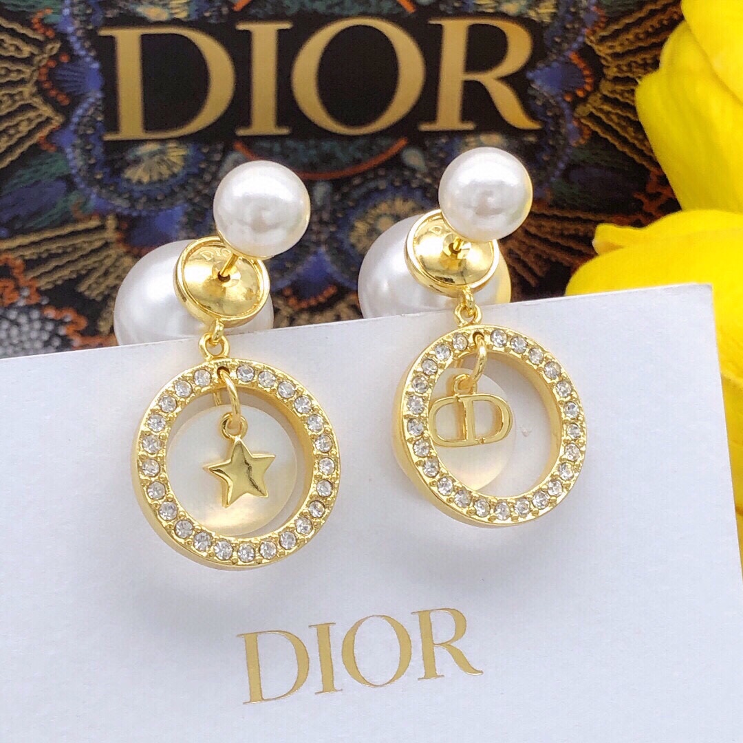 Dior Tribales earrings Gold-tone metal white pearls clear crystals white mother-of-pearl One Size