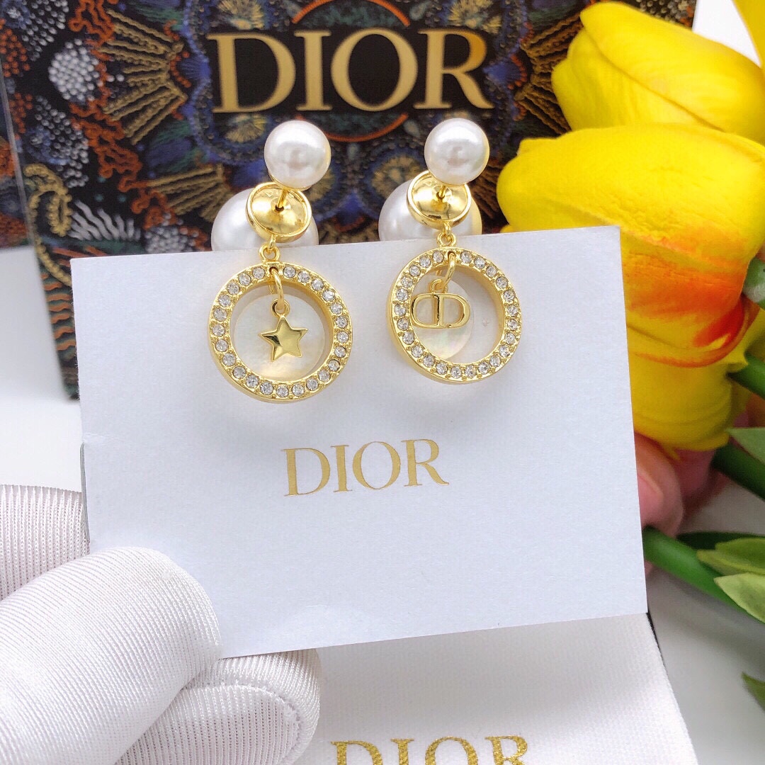 Dior Tribales earrings Gold-tone metal white pearls clear crystals white mother-of-pearl One Size