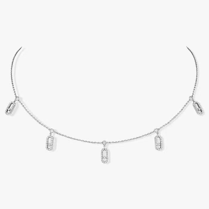 Messika Move Uno necklace 18k white gold with pave diamonds 42cm