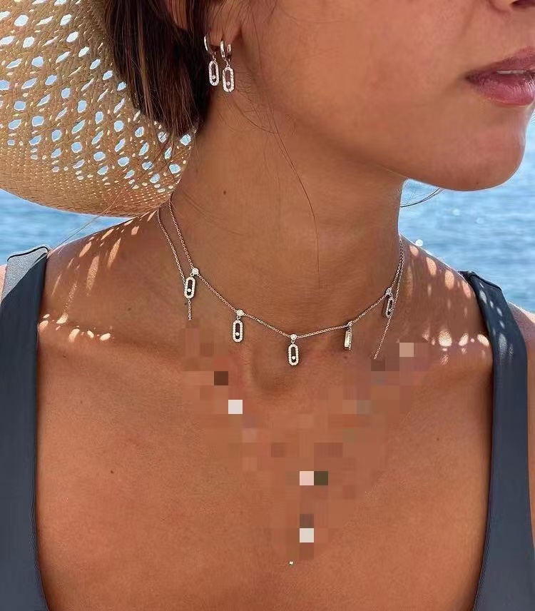 Messika Move Uno necklace 18k white gold with pave diamonds 42cm