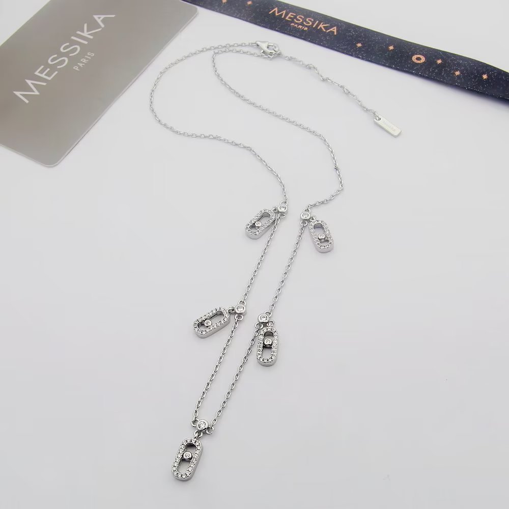 Messika Move Uno necklace 18k white gold with pave diamonds 42cm