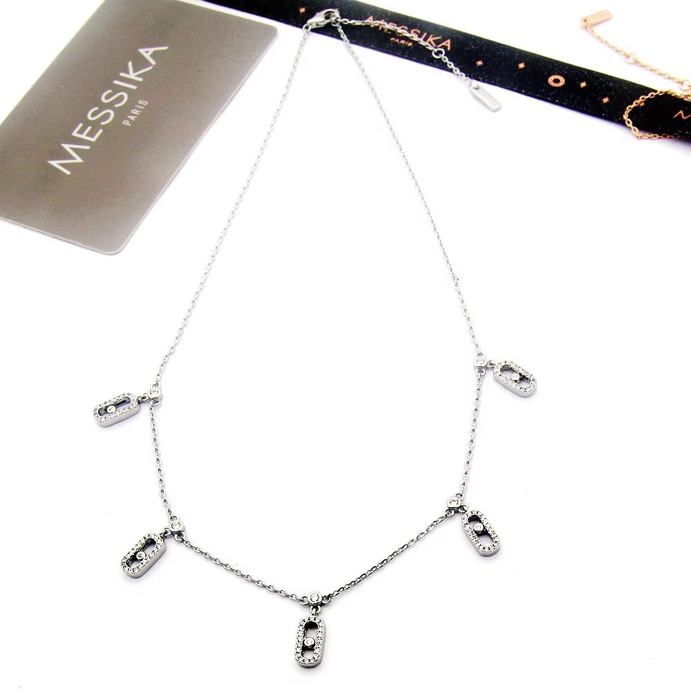 Messika Move Uno necklace 18k white gold with pave diamonds 42cm