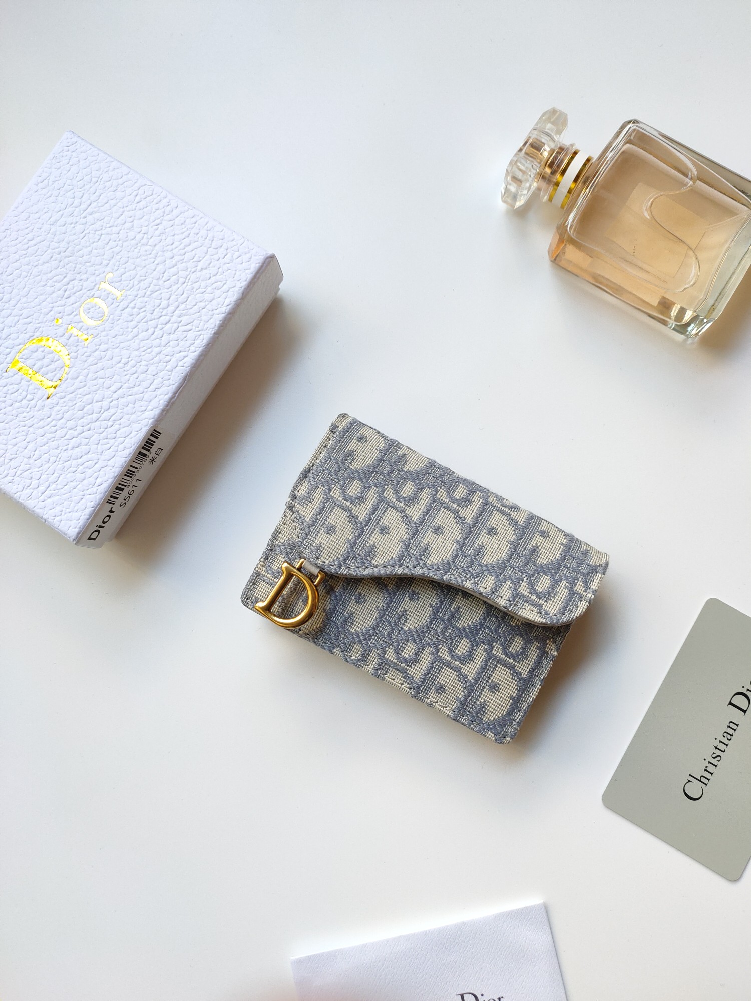 Dior Oblique card holder gray and beige jacquard canvas with gold-tone metal hardware 11 7 5 2 5cm