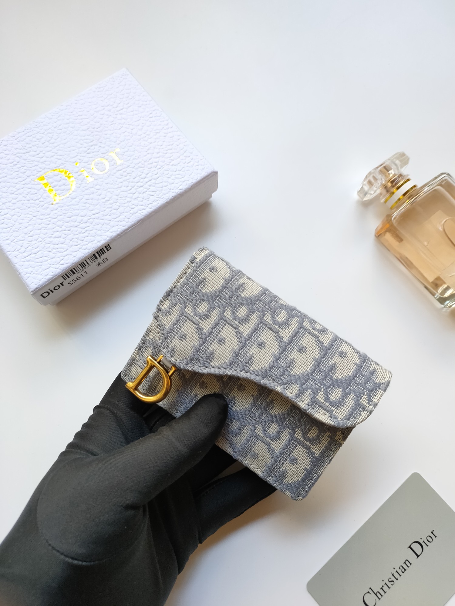 Dior Oblique card holder gray and beige jacquard canvas with gold-tone metal hardware 11 7 5 2 5cm