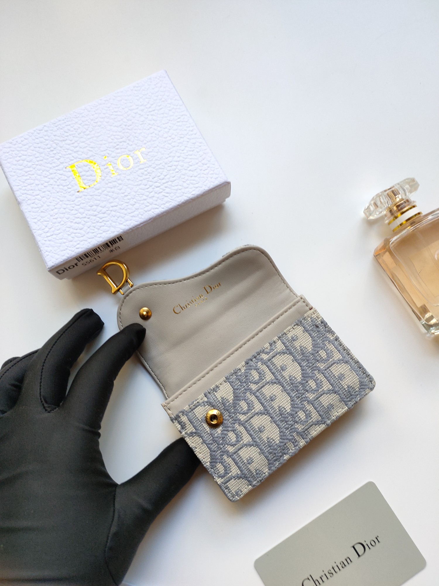 Dior Oblique card holder gray and beige jacquard canvas with gold-tone metal hardware 11 7 5 2 5cm