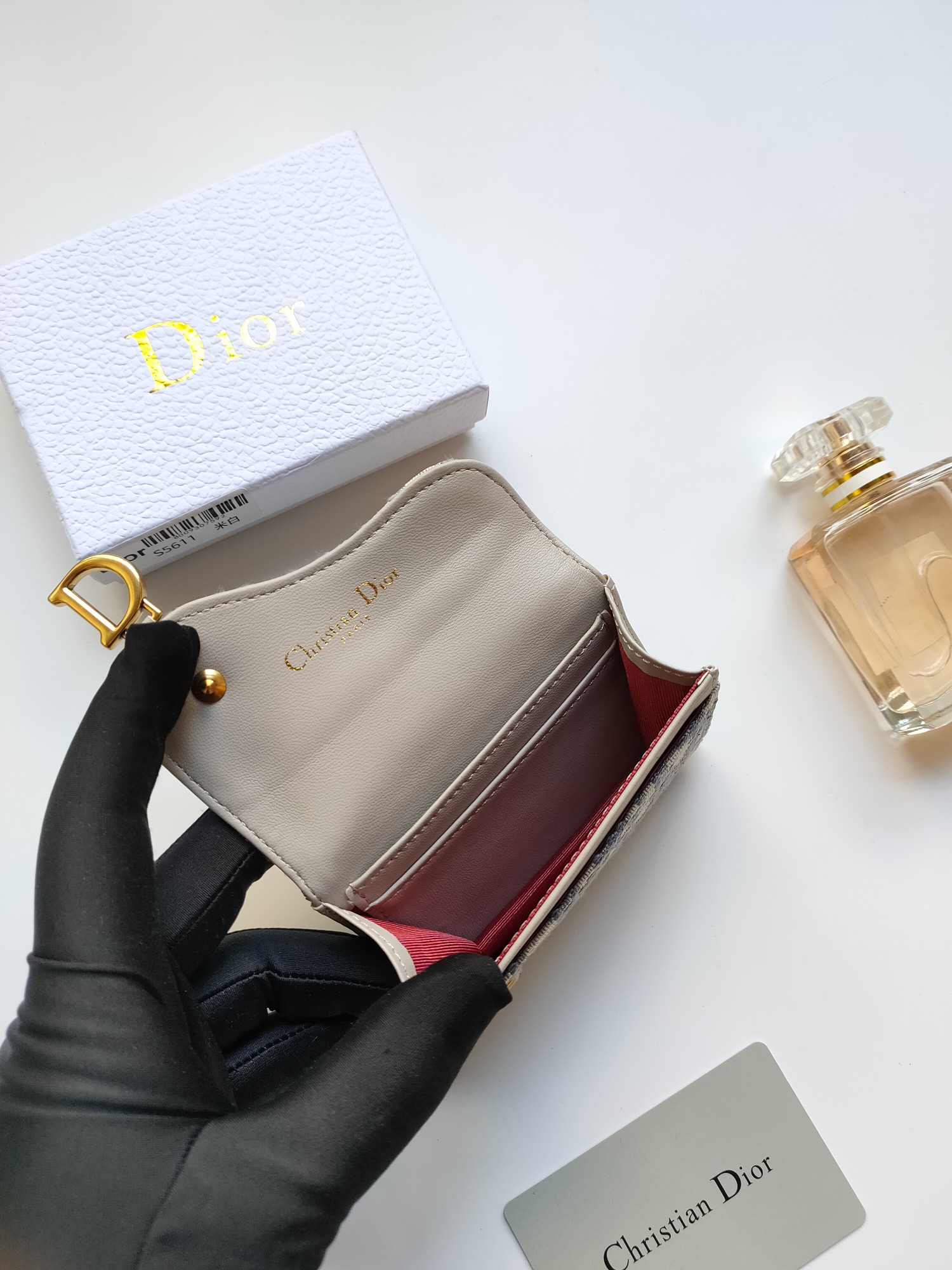 Dior Oblique card holder gray and beige jacquard canvas with gold-tone metal hardware 11 7 5 2 5cm