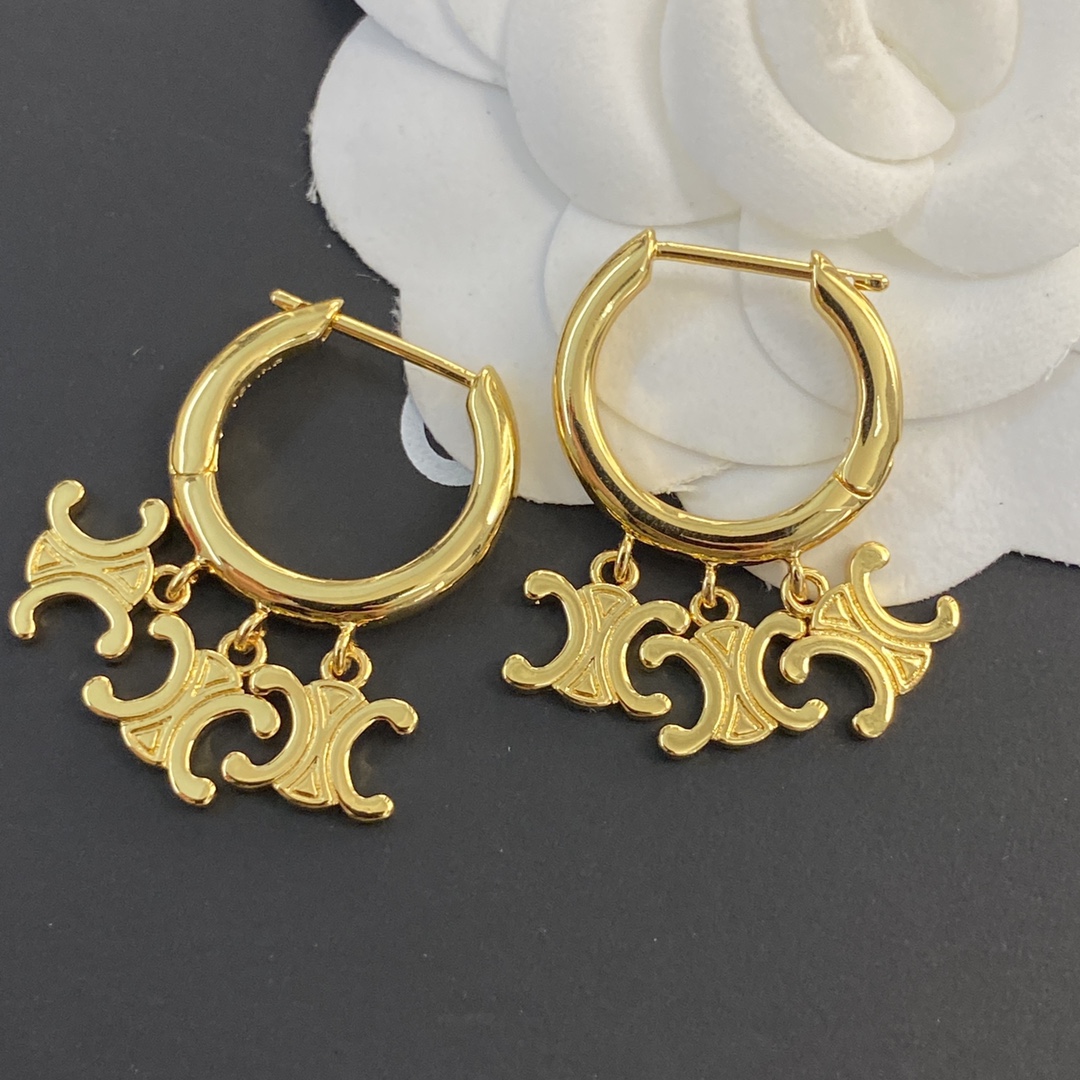 Celine Triomphe Multi Charm Hoop Earrings earrings gold-tone metal 15mm hoop diameter
