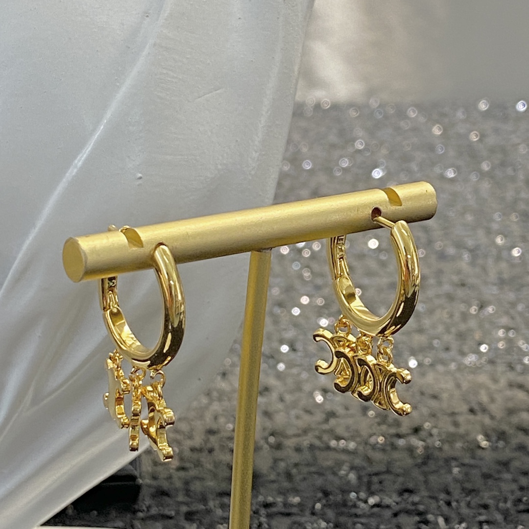 Celine Triomphe Multi Charm Hoop Earrings earrings gold-tone metal 15mm hoop diameter