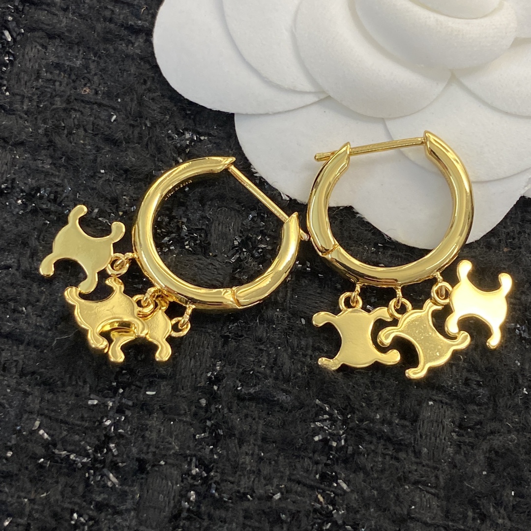 Celine Triomphe Multi Charm Hoop Earrings earrings gold-tone metal 15mm hoop diameter