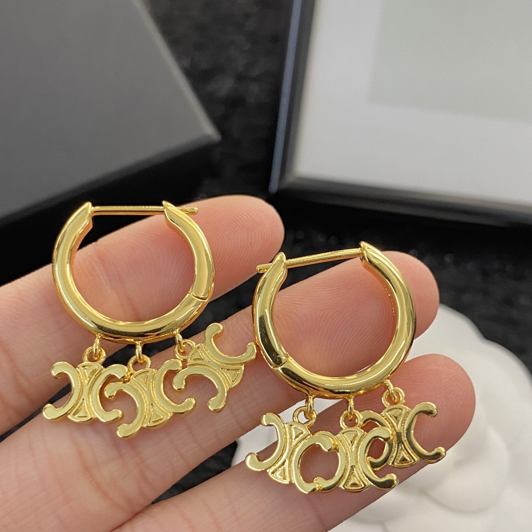 Celine Triomphe Multi Charm Hoop Earrings earrings gold-tone metal 15mm hoop diameter
