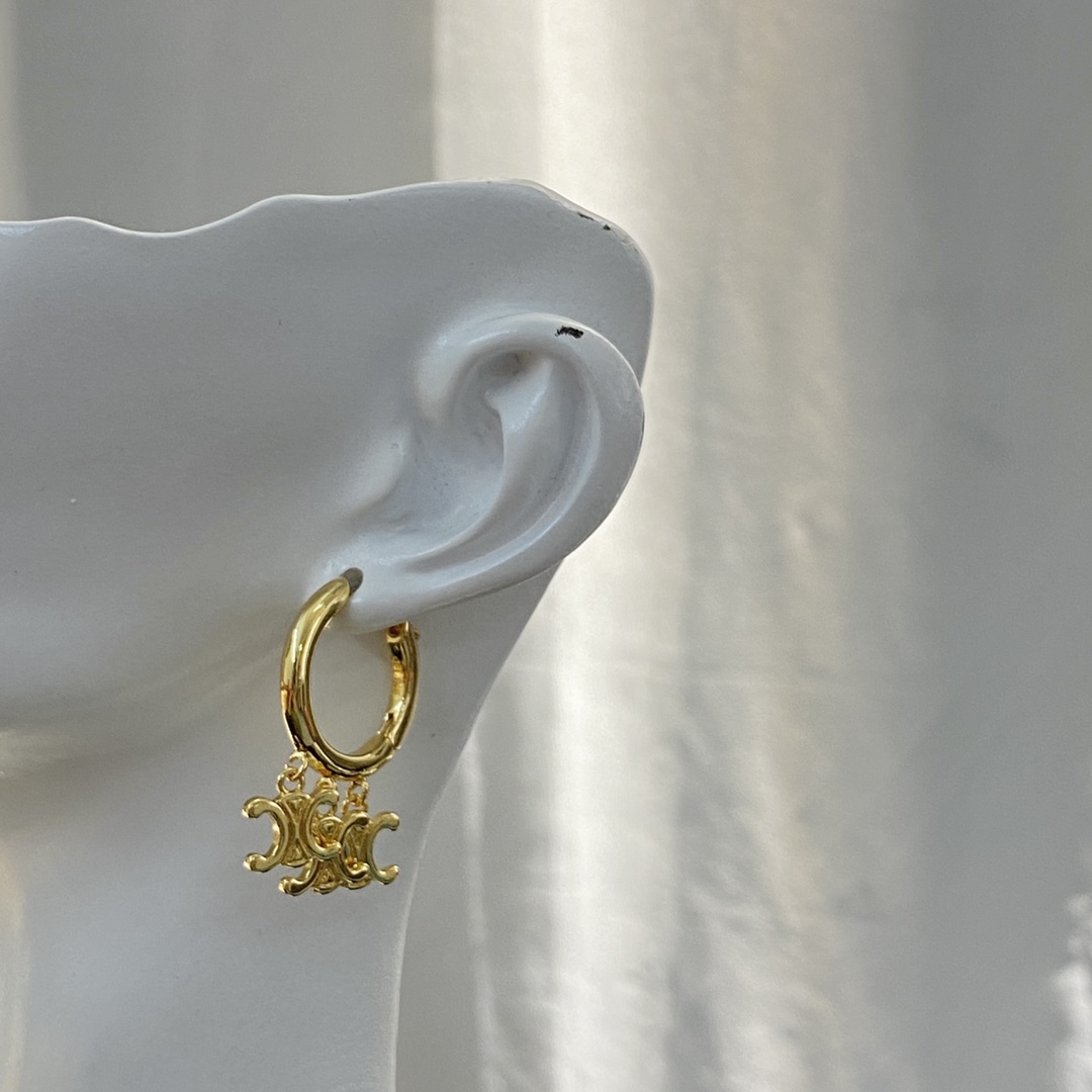 Celine Triomphe Multi Charm Hoop Earrings earrings gold-tone metal 15mm hoop diameter