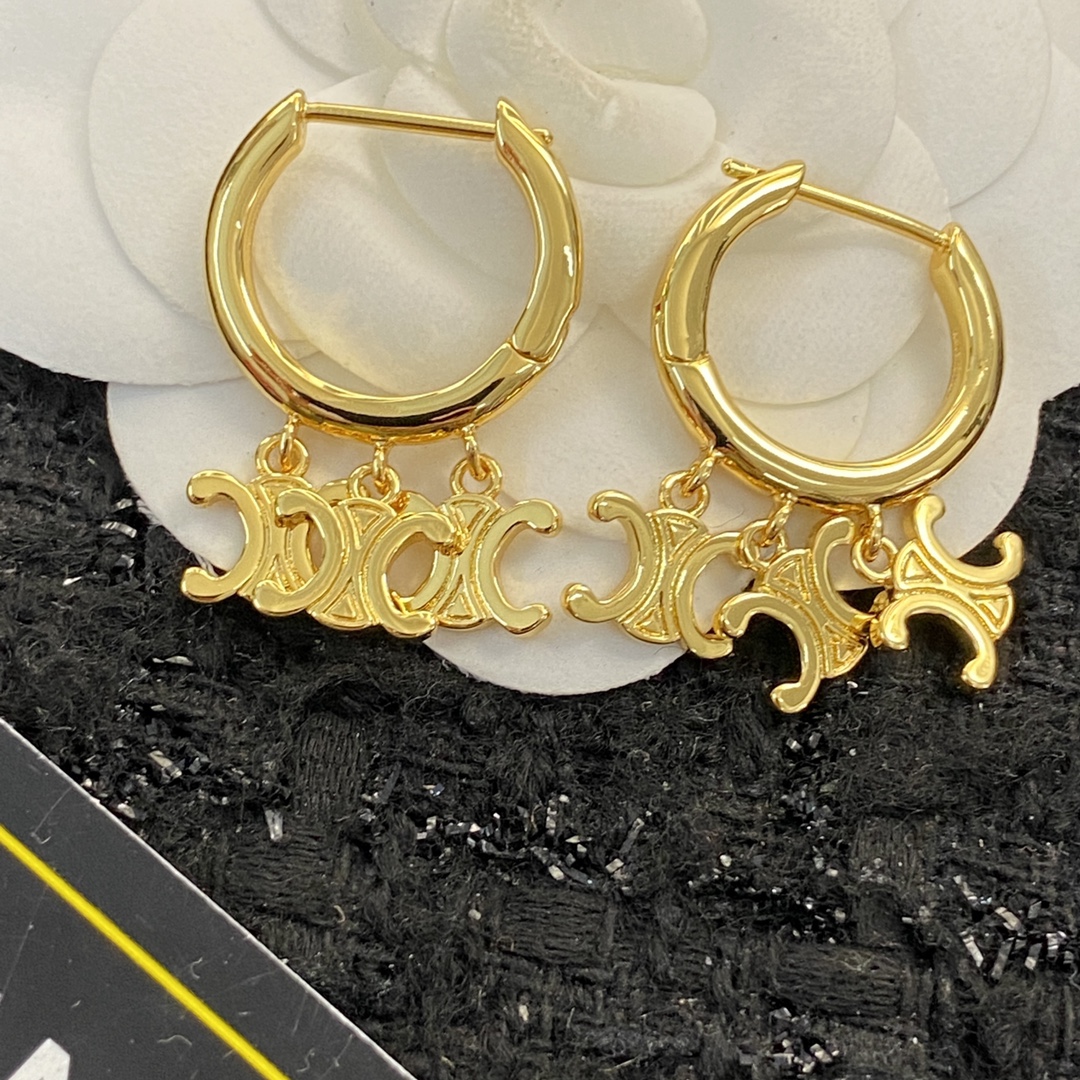Celine Triomphe Multi Charm Hoop Earrings earrings gold-tone metal 15mm hoop diameter