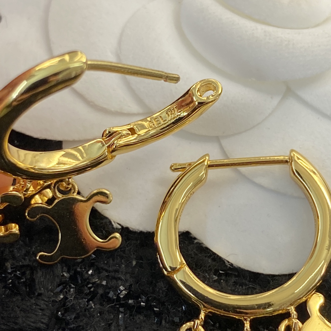 Celine Triomphe Multi Charm Hoop Earrings earrings gold-tone metal 15mm hoop diameter