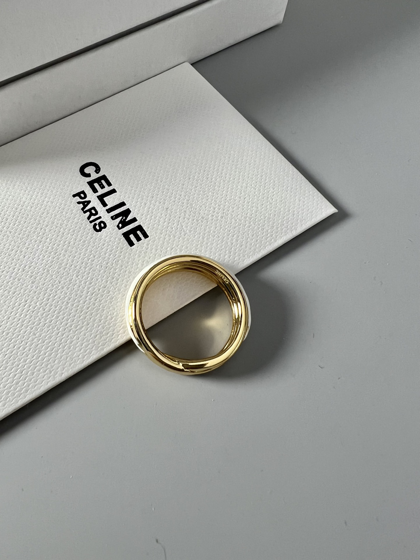 Celine YHJZ045 ring gold-tone metal with white enamel accent EU 54