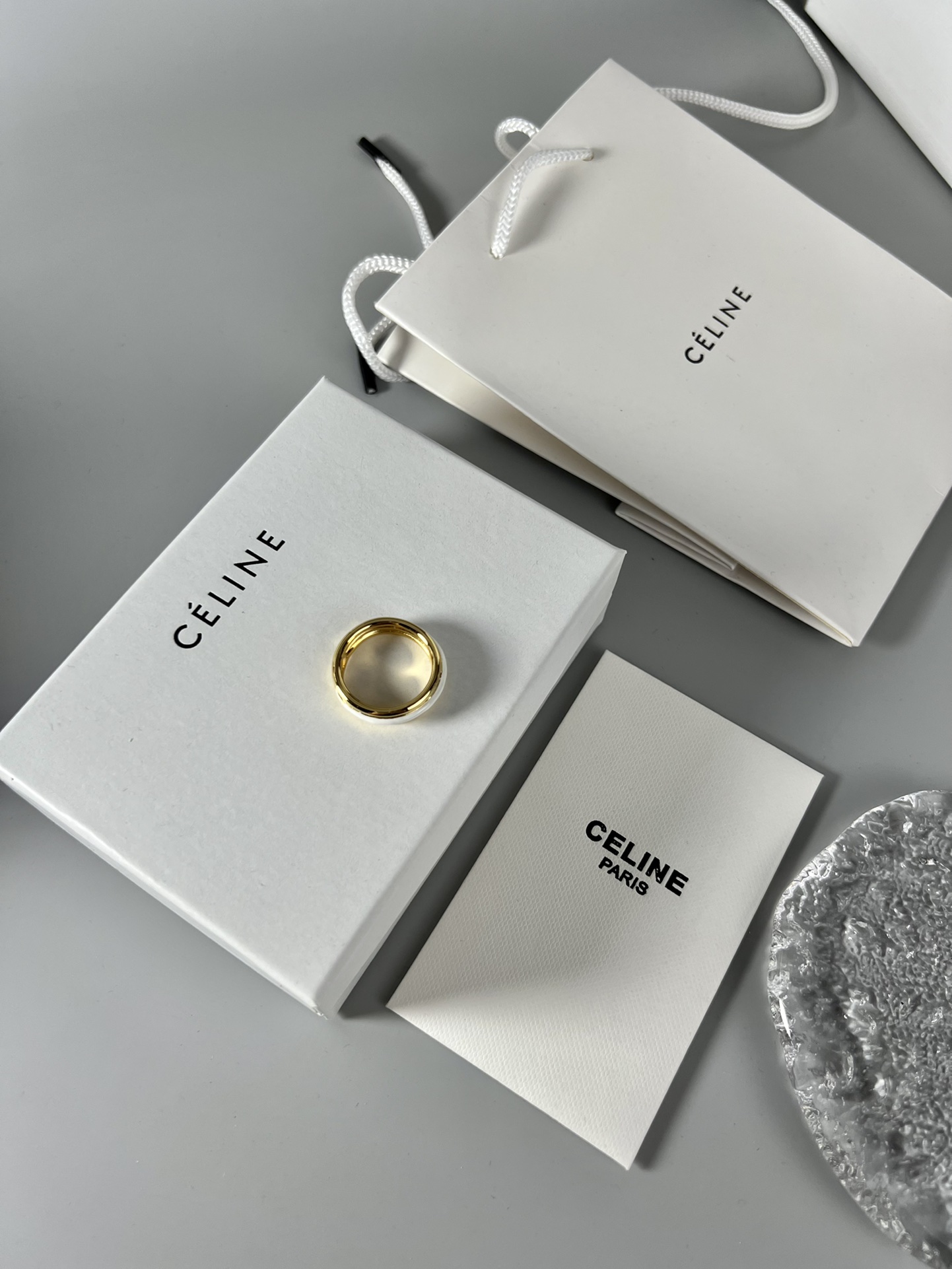 Celine YHJZ045 ring gold-tone metal with white enamel accent EU 54