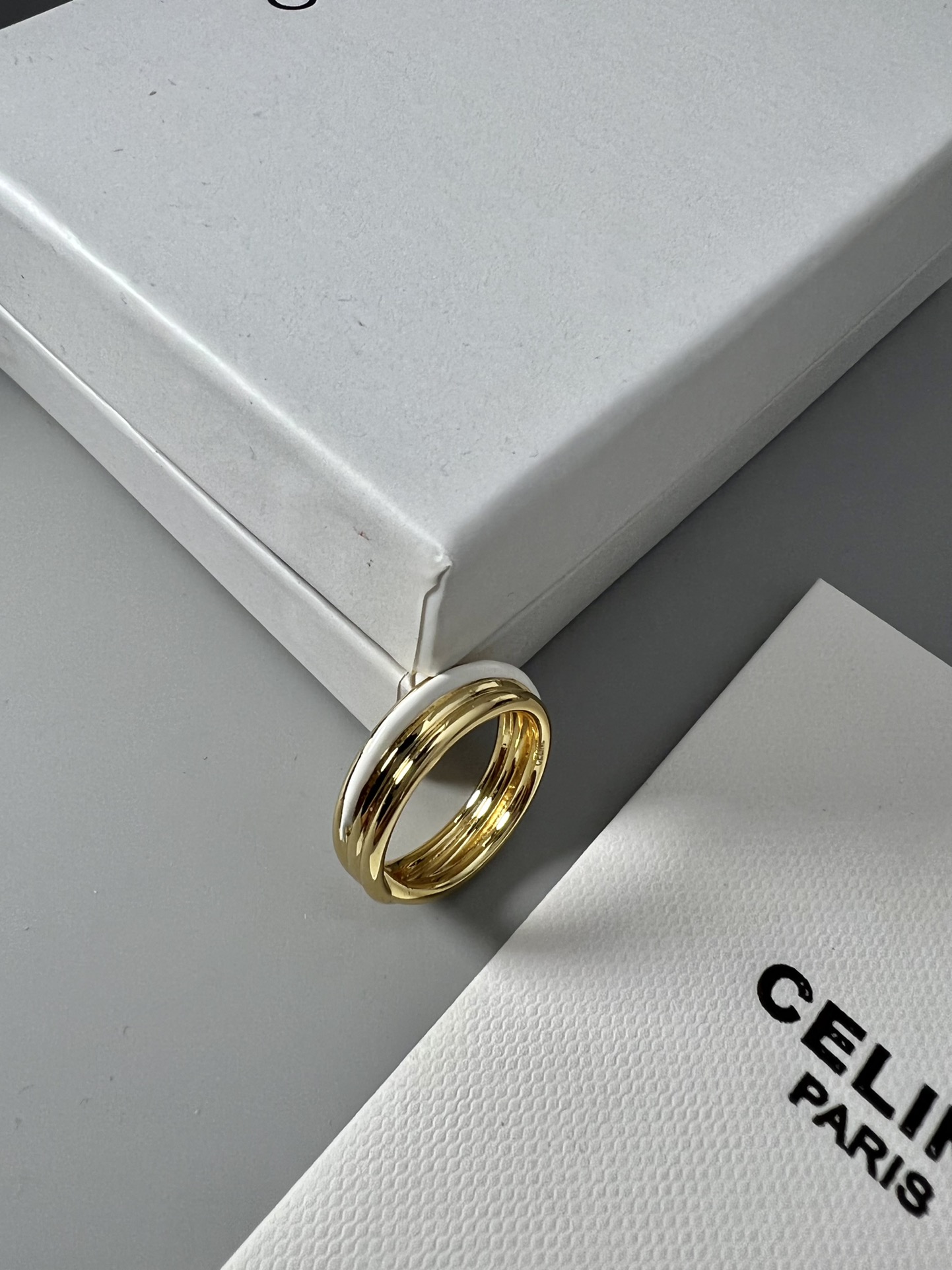 Celine YHJZ045 ring gold-tone metal with white enamel accent EU 54