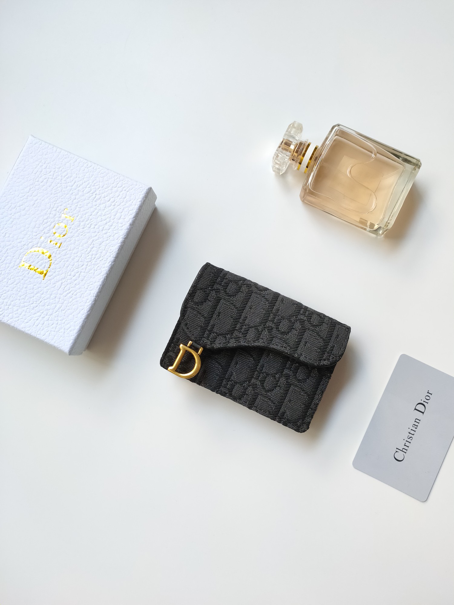 Dior Oblique Saddle Card Holder pendant Black Oblique coated canvas with gold-tone metal hardware 11 7 5 2 5cm