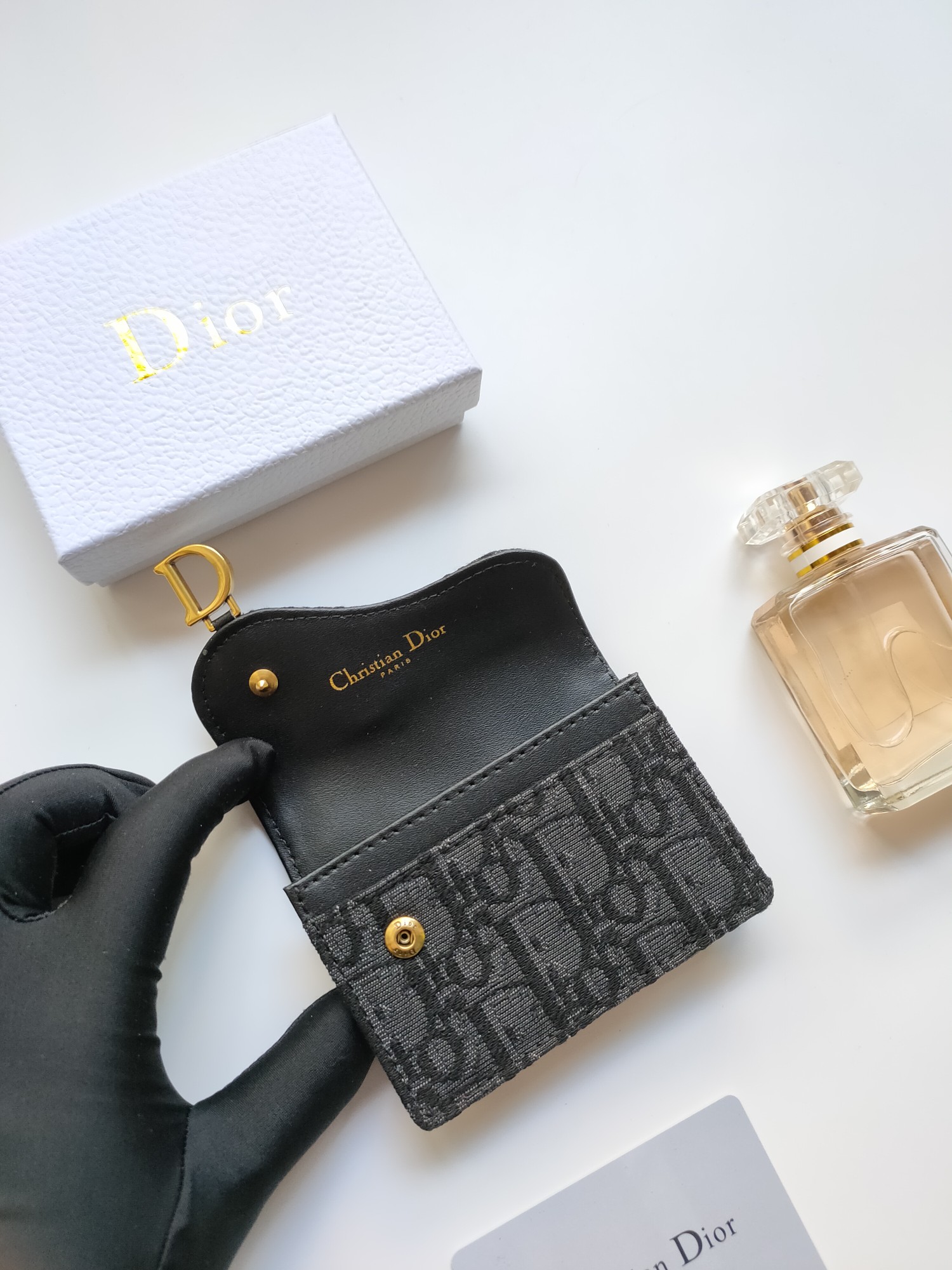 Dior Oblique Saddle Card Holder pendant Black Oblique coated canvas with gold-tone metal hardware 11 7 5 2 5cm