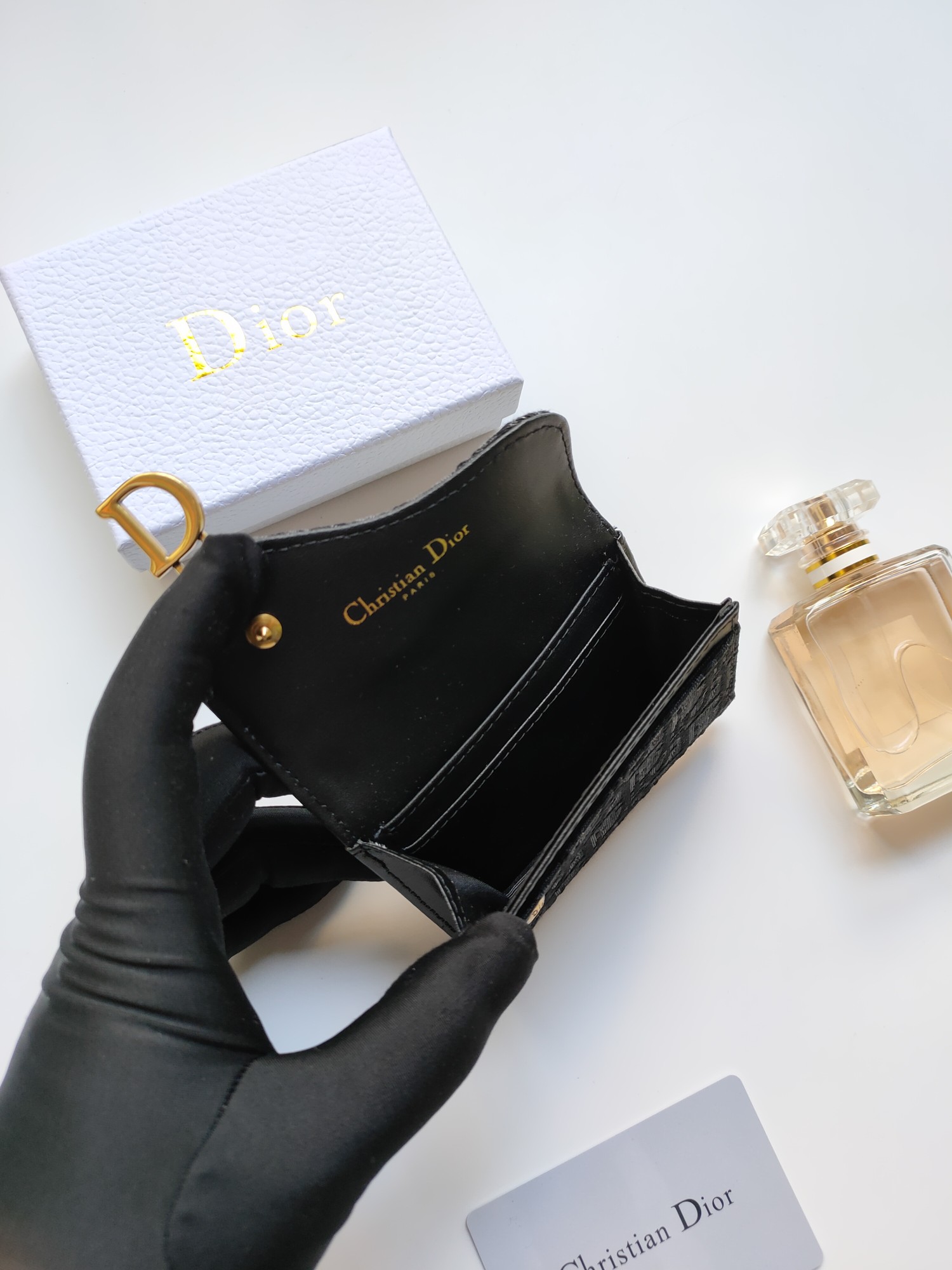 Dior Oblique Saddle Card Holder pendant Black Oblique coated canvas with gold-tone metal hardware 11 7 5 2 5cm