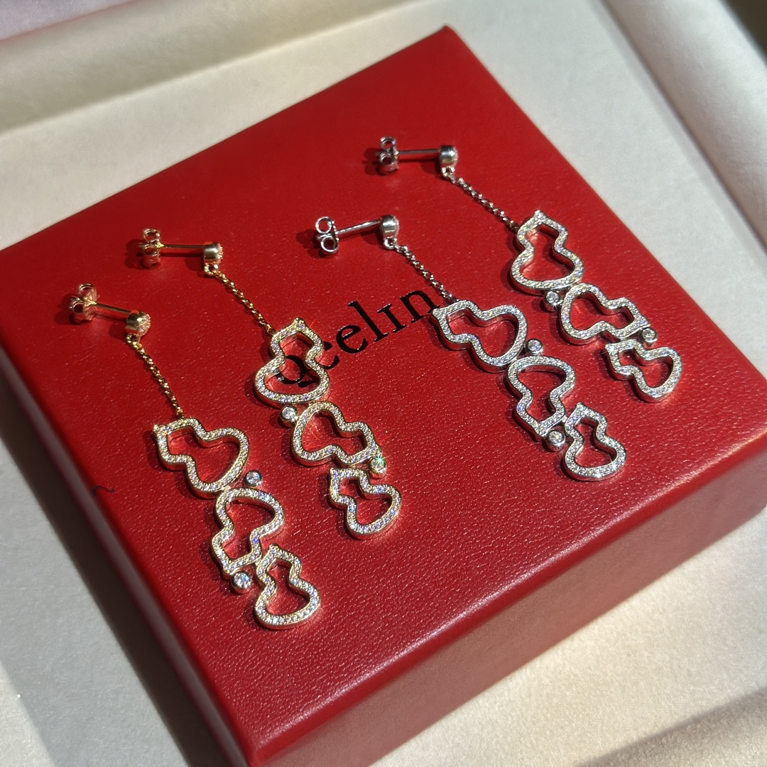 Qeelin Wulu earrings 18k rose gold with clear pave diamonds 4 5cm drop length
