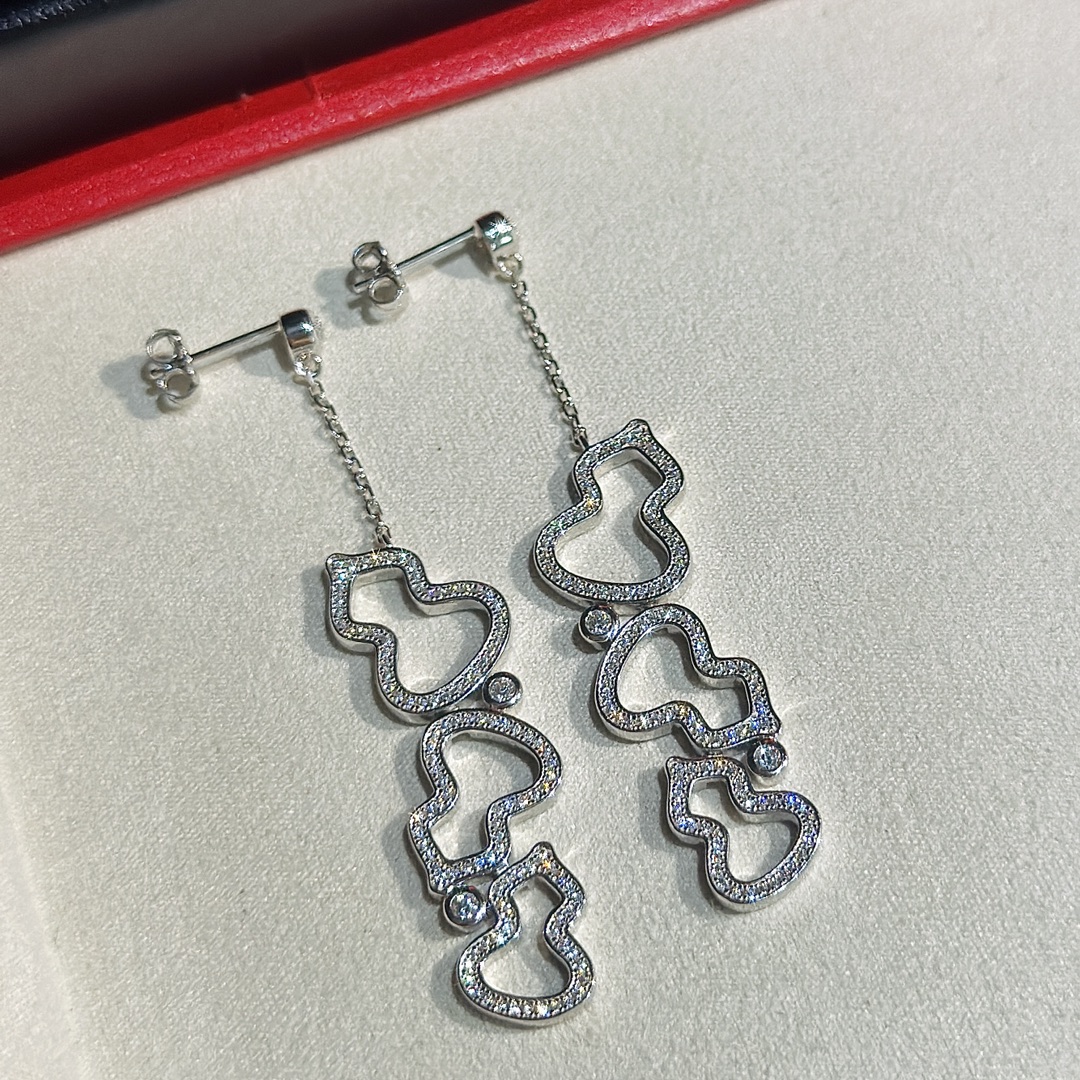Qeelin Wulu earrings 18k rose gold with clear pave diamonds 4 5cm drop length