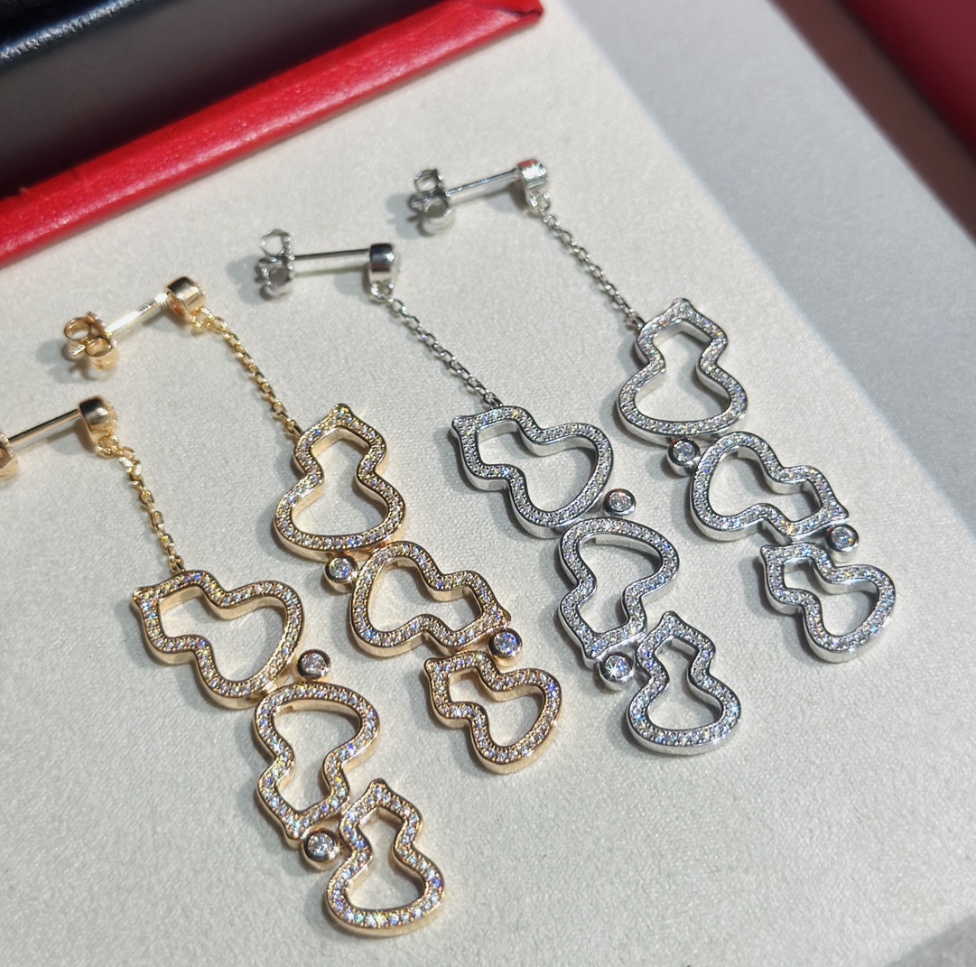 Qeelin Wulu earrings 18k rose gold with clear pave diamonds 4 5cm drop length