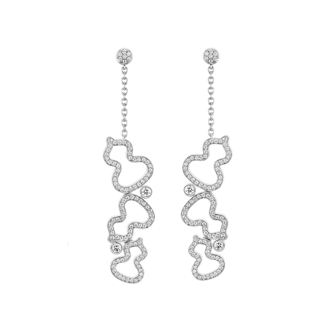 Qeelin Wulu earrings 18k rose gold with clear pave diamonds 4 5cm drop length