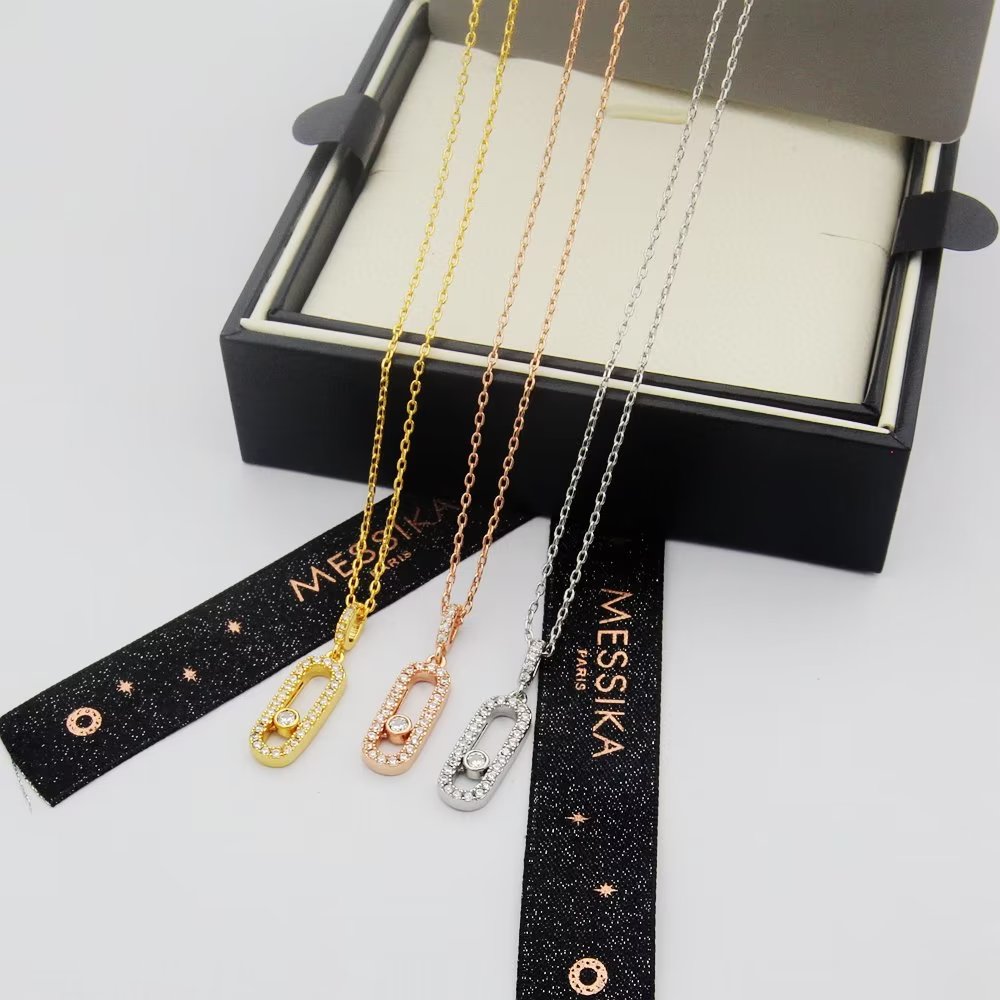 Messika Move Uno necklace Rose gold with clear diamonds 45cm