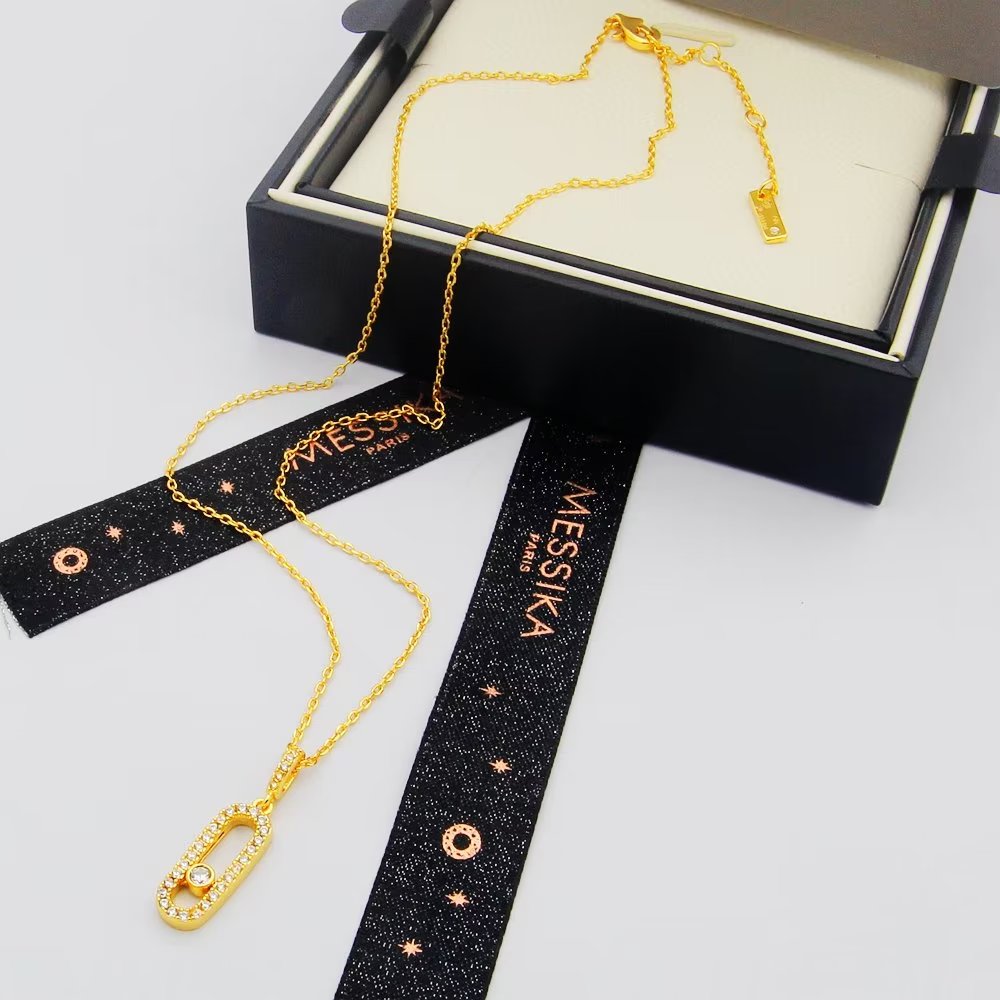 Messika Move Uno necklace Rose gold with clear diamonds 45cm