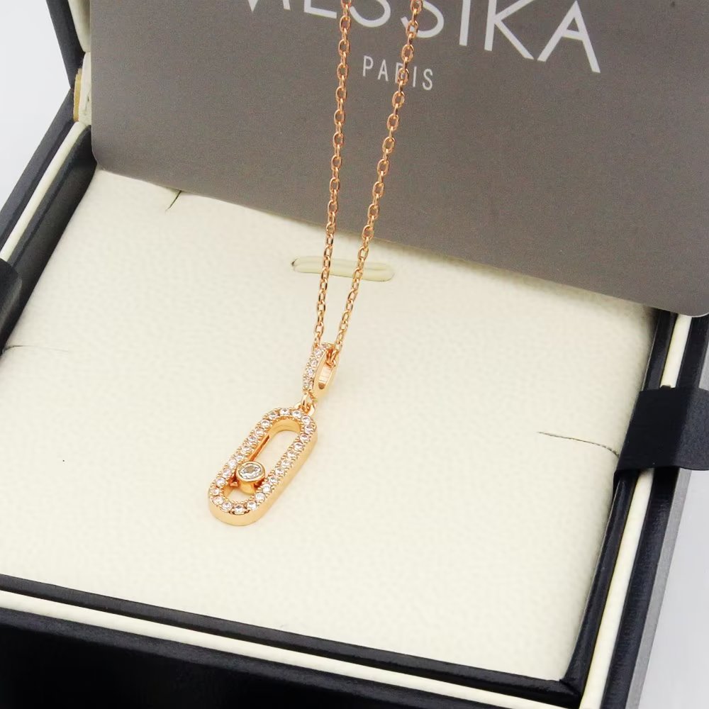 Messika Move Uno necklace Rose gold with clear diamonds 45cm
