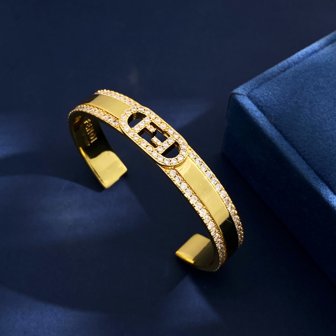Fendi O Lock bracelet gold-tone metal with clear crystal accents 70