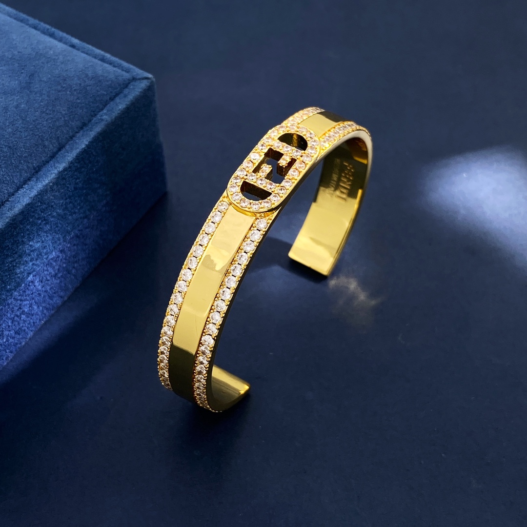 Fendi O Lock bracelet gold-tone metal with clear crystal accents 70