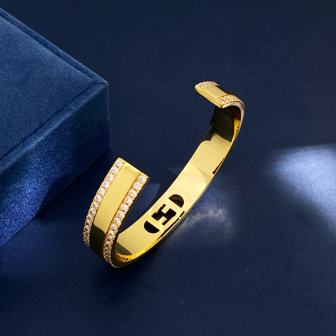 Fendi O Lock bracelet gold-tone metal with clear crystal accents 70