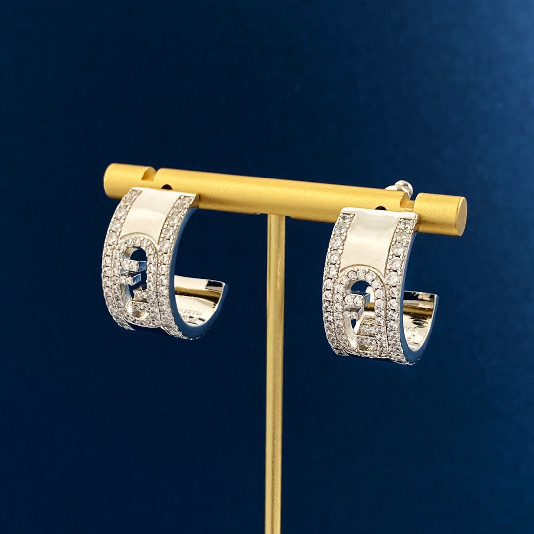 Fendi O Lock earrings Gold-tone metal with clear crystal accents gold variant Silver-tone metal with clear crystal accents silver variant 1 5cm hoop diameter