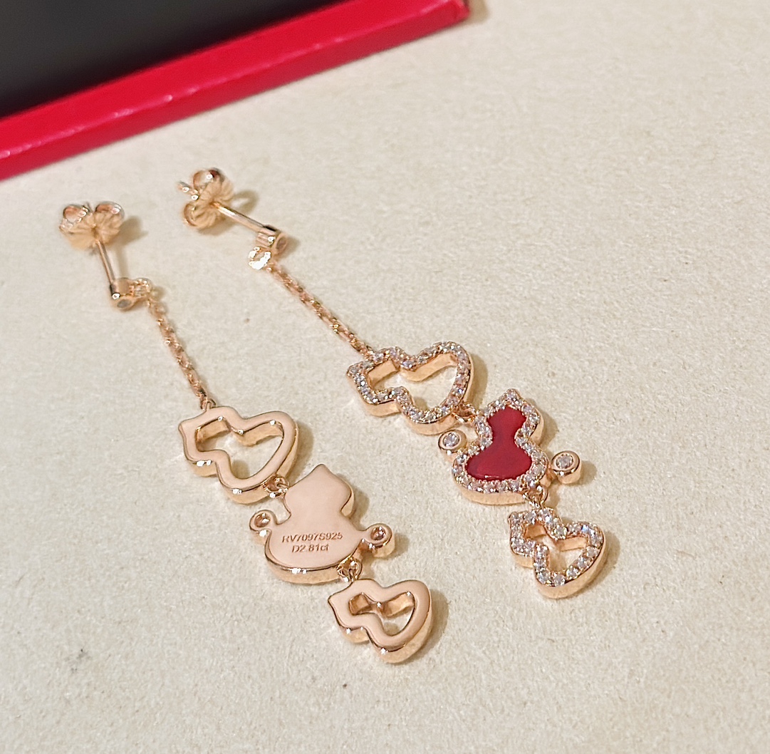 Qeelin WULU earrings 18k rose gold red carnelian clear diamond 5cm drop length