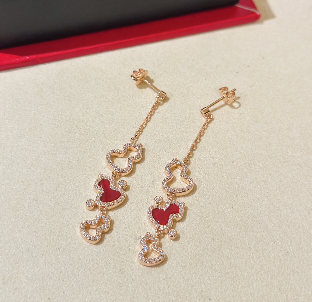 Qeelin WULU earrings 18k rose gold red carnelian clear diamond 5cm drop length