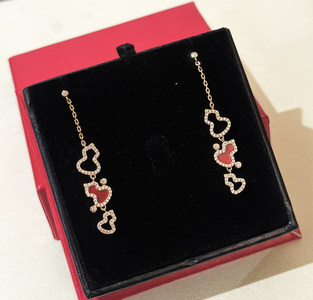 Qeelin WULU earrings 18k rose gold red carnelian clear diamond 5cm drop length