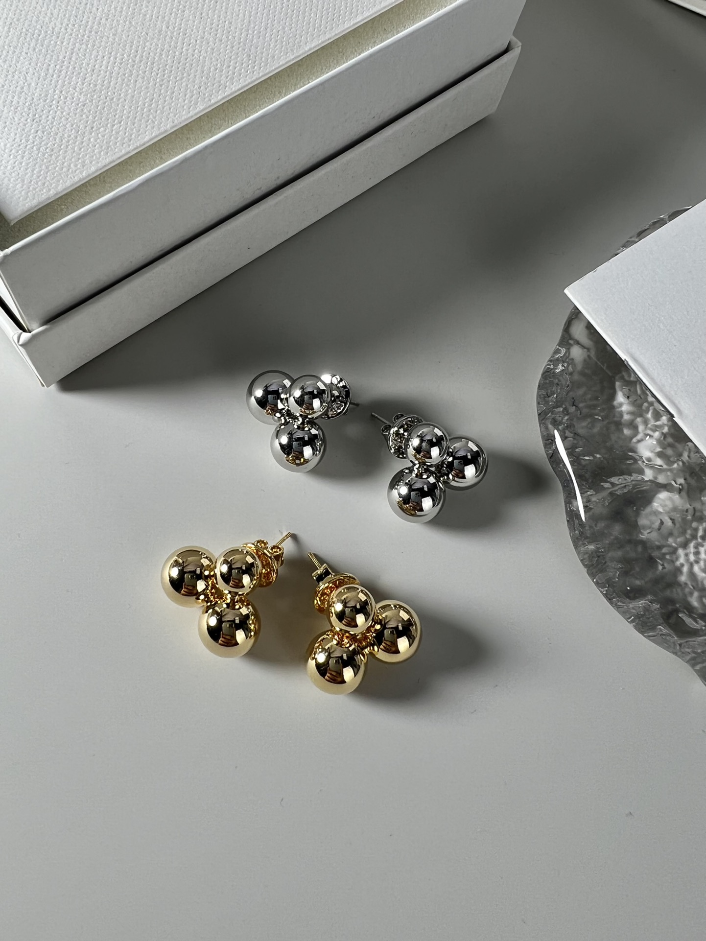 Celine Triple Ball Stud Earrings earrings Gold-tone metal no gemstones One Size