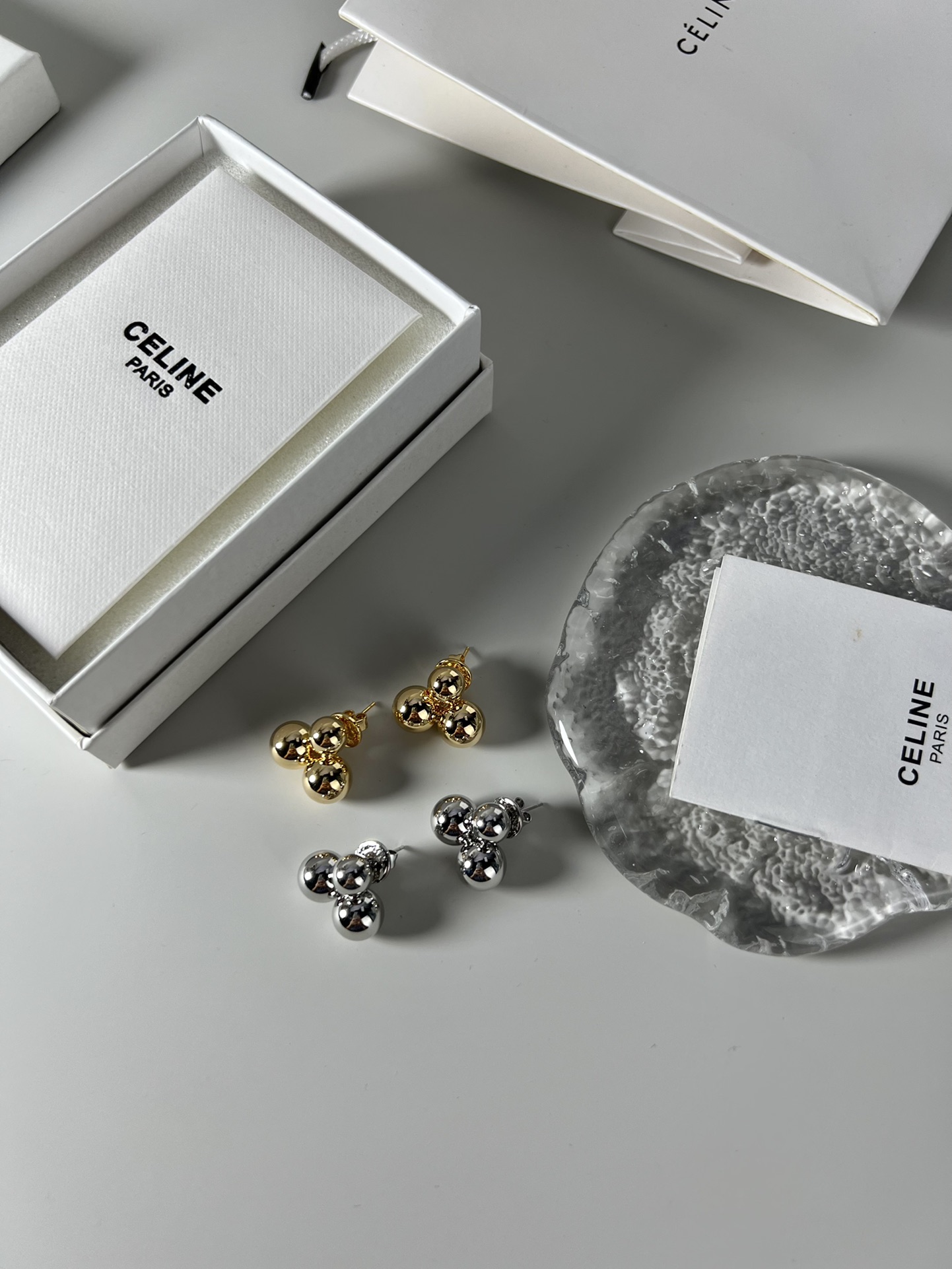 Celine Triple Ball Stud Earrings earrings Gold-tone metal no gemstones One Size